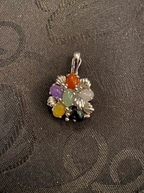 Sterling Silver 925 Multi Color Jade Flower Pendant